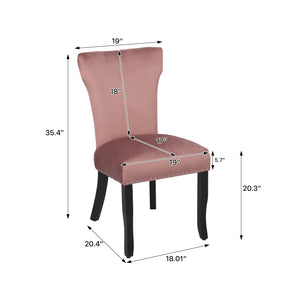 English Elm Heng velvet dining chair with T-strap ergonomic back, thick cushion, solid wood legs, luxe feel Rose Red W212P224923