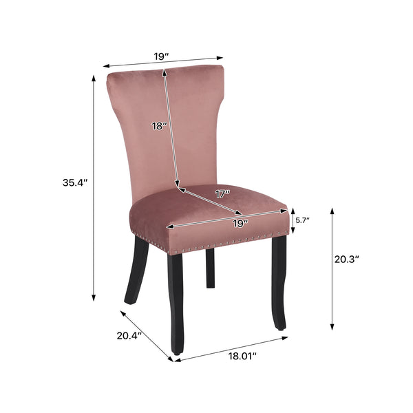 English Elm Heng velvet dining chair with T-strap ergonomic back, thick cushion, solid wood legs, luxe feel Rose Red W212P224923