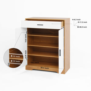 English Elm Shoe Cabinet 4-Tier Shoe Rack with Drawer and Adjustable Shelves — Slim Freestanding Storage for Entryway Natural W409P195061