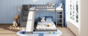 English Elm Stairway Twin Bunk Bed with Slide Storage Drawers and Safe Staircase for Kids LT200156AAE