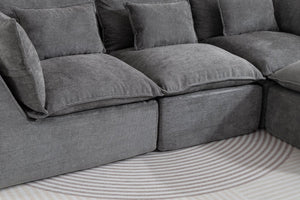 English Elm 102.3" Oversized Modular Sectional Sofa Cotton Linen Deep Seat Lounge with Ottoman Antique Grey W2530S00013