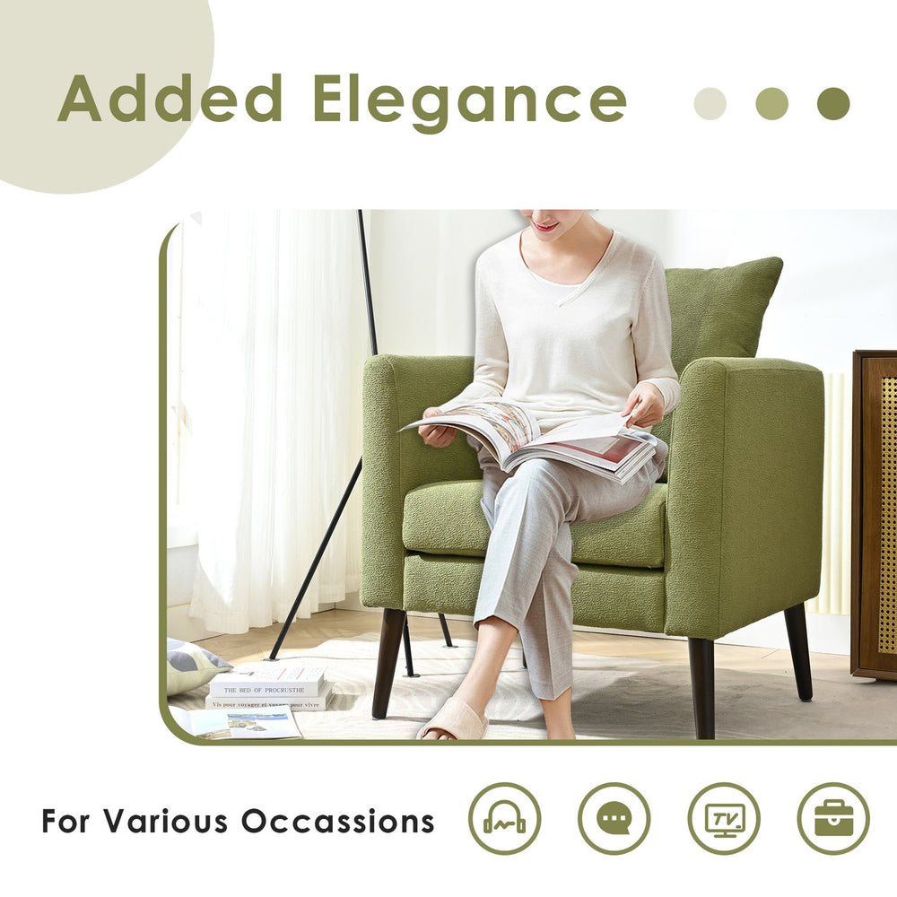 English Elm Modern Fabric Accent Chair - Ergonomic Chenille Armchair with Pillow, Wood Legs, Plush Seat for Living Room Bedroom Reception (Olive) W1028P188577
