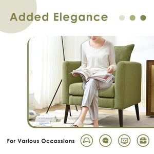 English Elm Modern Fabric Accent Chair - Ergonomic Chenille Armchair with Pillow, Wood Legs, Plush Seat for Living Room Bedroom Reception (Olive) W1028P188577