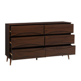 58" 6-Drawer Solid Wood Dresser with Curved Front Detail Walnut BRATT6DRDWT-T Walker Edison