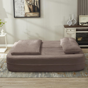 English Elm Multi Purpose Corduroy Sectional with Chaise Converts to King Floor Bed Deep Seat Coffee W3219S00010