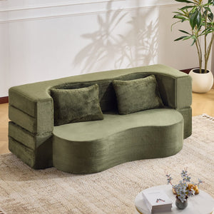 English Elm 71-inch plush folding sofa bed with high-density foam, faux fur futon convertible for guests and yoga Green W1829P362308