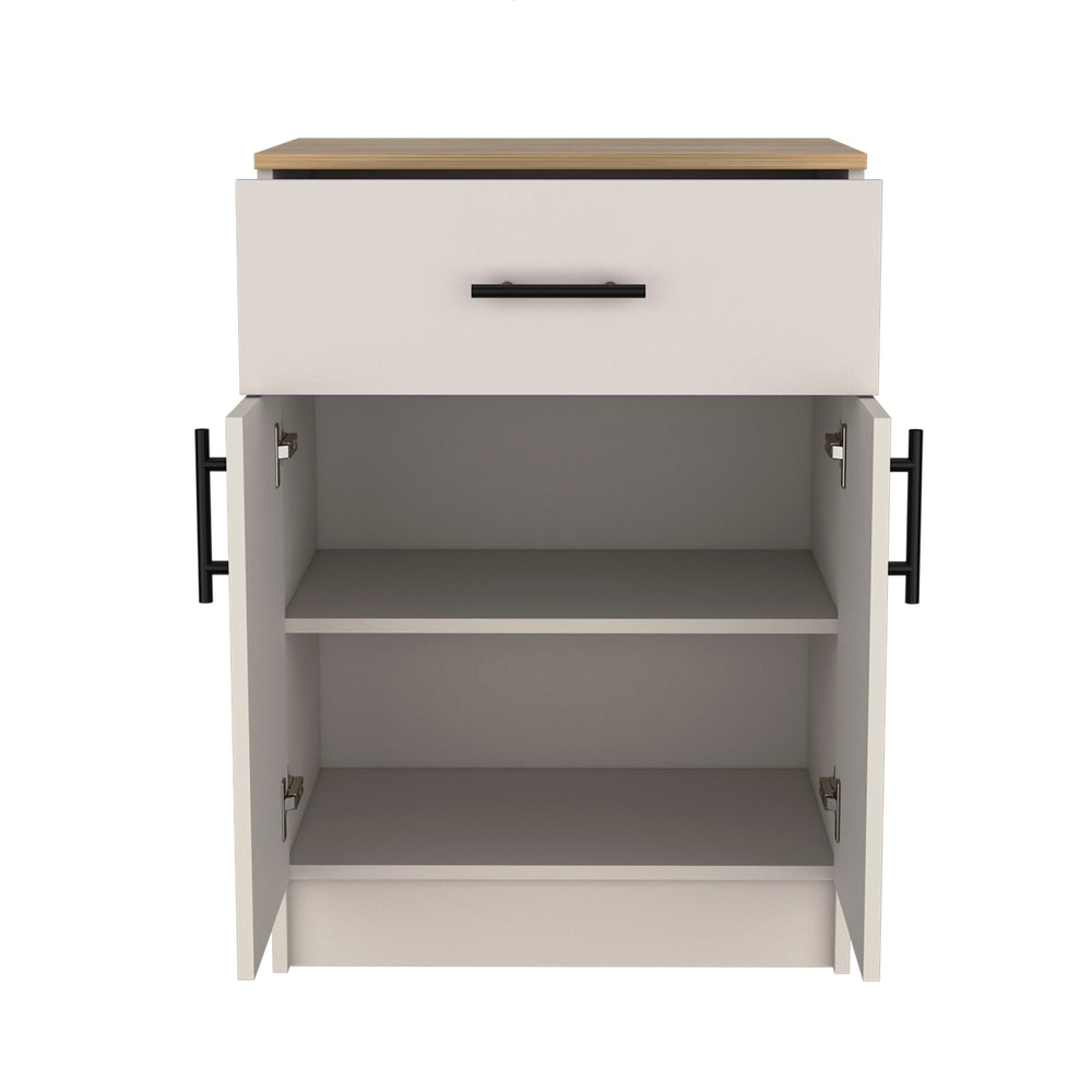 English Elm Pantry Cabinet 33.5"H Compact Storage with Drawer & 2 Shelves, Double Doors, Durable Engineered Wood B097P221382