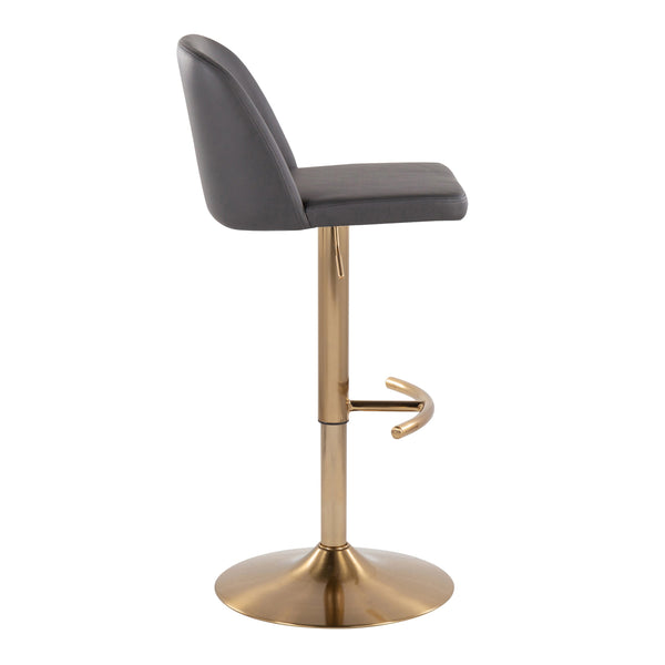 English Elm Toriano Adjustable Swivel Barstool by LumiSource — Faux Leather Padded Seat with Gold T-Footrest Set of 2 Grey B202S01046