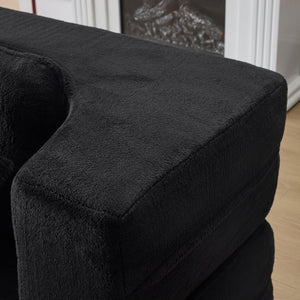 English Elm Queen Foldable Sofa Bed Plush Chenille Futon with High-Density Foam Convertible Sleeper Mattress Comfort Black W1829P280218