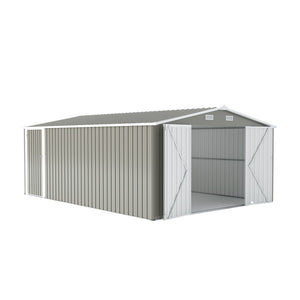 English Elm Campcraft Galvanized Steel Outdoor Storage Shed with Lockable Doors and Four Air Vents Light Gray W1598S00023