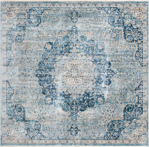 Unique Loom Newport Elms Machine Made Medallion Rug Navy Blue, Light Blue/Ivory 10' 2" x 10' 2"