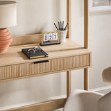 Holmes Modern Writing Desk with Outlet & USB Port, Reeded Drawer, and Hutch Storage Coastal Oak WEHOL42OS3CO0 Walker Edison