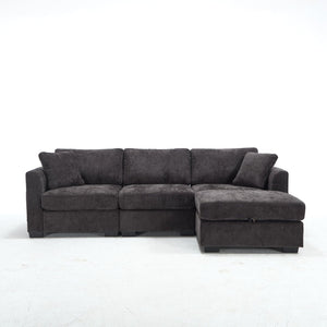 English Elm Modern Chenille L-shaped Sectional with Usb Charging Ottoman Storage Living Room Couch Black W2120S00014