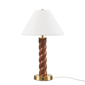 English Elm 1- Piece Faux Wood Resin Table Lamp Fluted Shade Usb-c Port for Bedroom Desk B035P482923