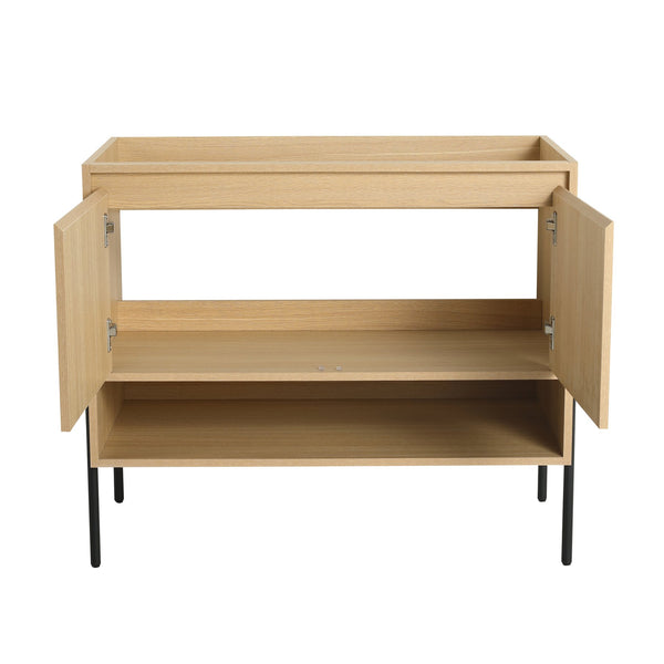 English Elm 36" Freestanding Bathroom Vanity Cabinet, 2 Soft-Close Doors, KD Packing, No Sink Included, Modern Storage Solution W1972P199461