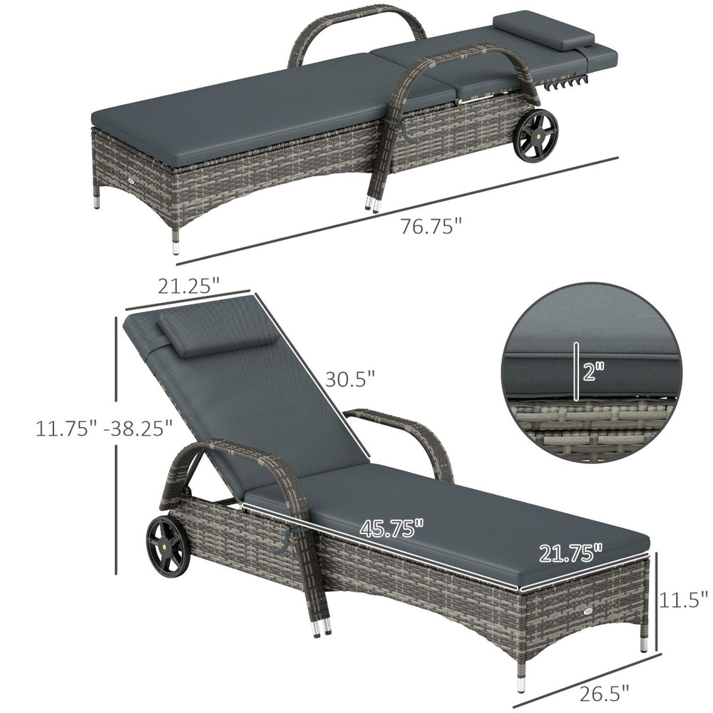 English Elm Adjustable Pe Rattan Outdoor Chaise Lounge with Wheels Cushion and Resort Style T3971P418405