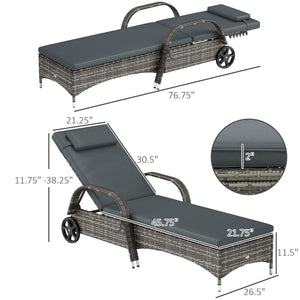 English Elm Adjustable Pe Rattan Outdoor Chaise Lounge with Wheels Cushion and Resort Style T3971P418405