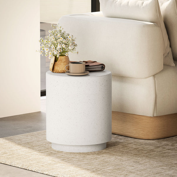 English Elm HOMCOM Terrazzo-Style Round Side Table Cream White, Water-Resistant Accent Table 19" H, 198 lb Capacity W2225P249996