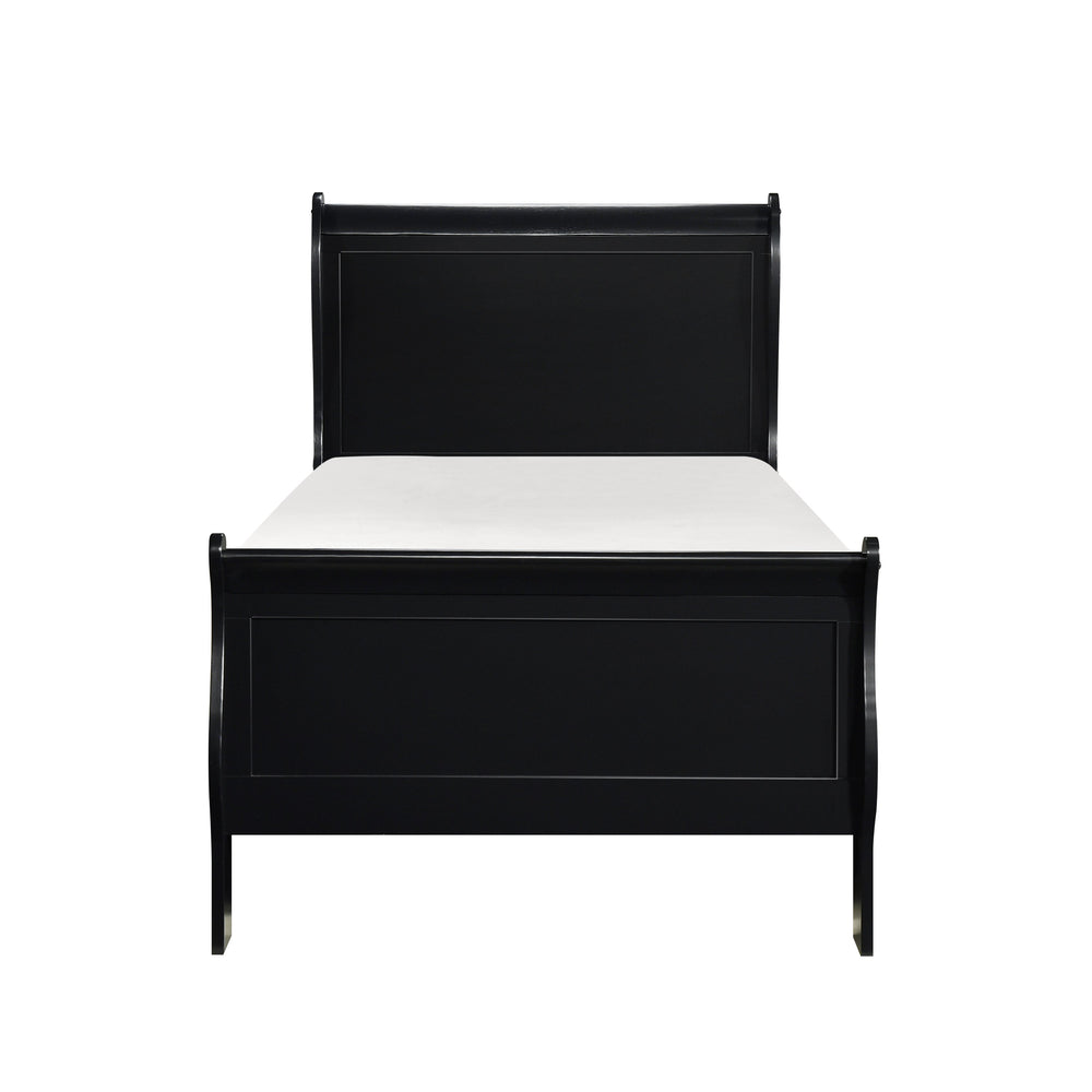 English Elm 1pc Mayville Full Size Sleigh Bed with Burnished Finish, Louis Philippe Inspired Elegance for Classic Bedrooms Black 50 L x 28.5 W x 6.25 H B011S01760