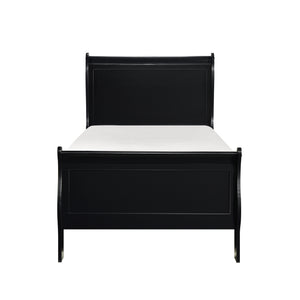 English Elm 1pc Mayville Full Size Sleigh Bed with Burnished Finish, Louis Philippe Inspired Elegance for Classic Bedrooms Black 50 L x 28.5 W x 6.25 H B011S01760