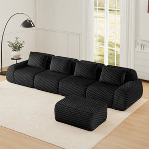 English Elm 146" Flannelette Modular Sectional with Deep Seating and Tool-free Buckle Configuration W714S01536