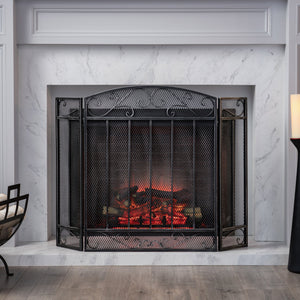 English Elm Christopher Knight Home® - FIRE Decorative Iron Fireplace Screen with Durable Mesh Shield and Classic Curved Frame for Safety and Style Black+Silver 65184.00BLKSILV