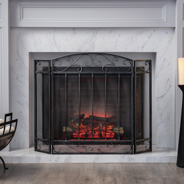 English Elm Christopher Knight Home® - FIRE Decorative Iron Fireplace Screen with Durable Mesh Shield and Classic Curved Frame for Safety and Style Black+Silver 65184.00BLKSILV
