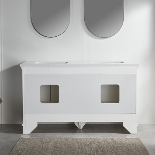 English Elm Fully 60'' Freestanding Double Bathroom Vanity with Solid Wood Base and Carrara Engineered Marble Top White W1826P382807