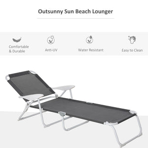 English Elm Outsunny Folding Chaise Lounge Chair - 4-Position Recliner With Armrests For Beach, Patio, And Pool W2225P200841-GIGA
