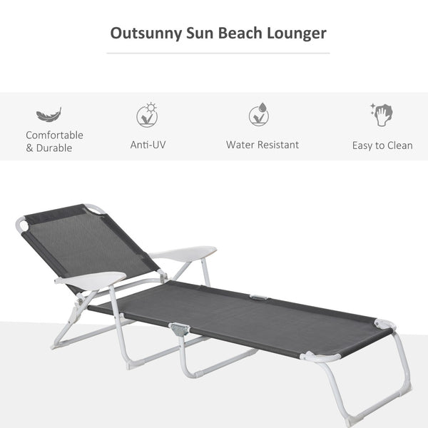 English Elm Outsunny Folding Chaise Lounge Chair - 4-Position Recliner With Armrests For Beach, Patio, And Pool W2225P200841-GIGA