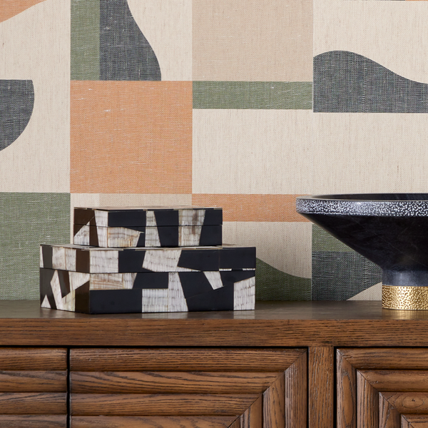 Bindu Modernist Box Set of 2 | Handcrafted Black Composite & Buffalo Horn Decorative Storage Solution