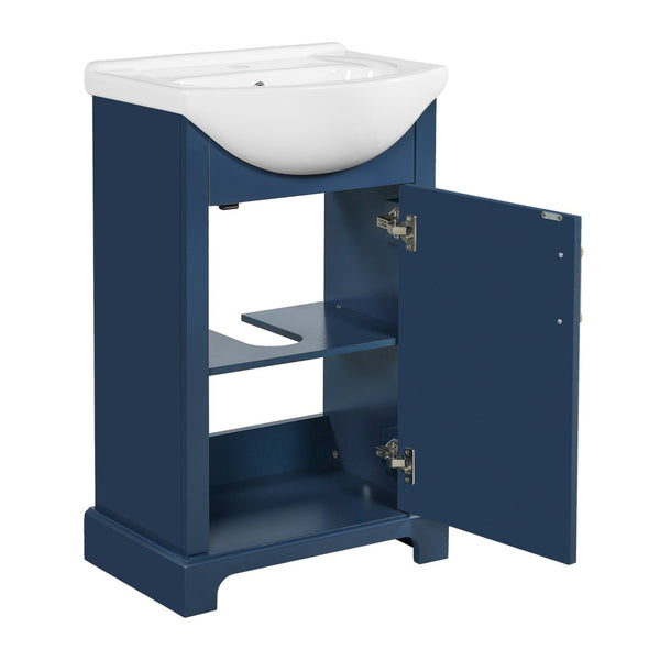 English Elm 20-inch French Style Freestanding Vanity Carved Wood Cabinet Soft Close Ceramic Basin Blue N710P330977C