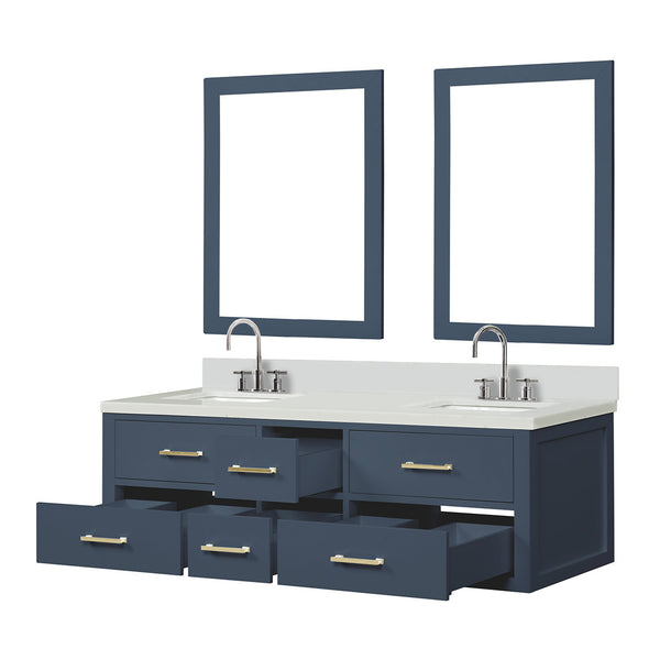 English Elm Blue Double Bath Vanity Set With Cultured Marble Top, Chrome Faucets & Elegant 28" Mirrors Included B2731S01824