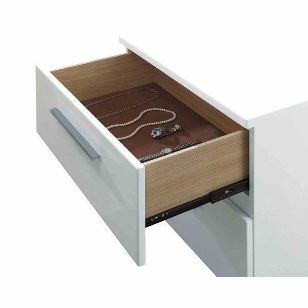 English Elm Contemporary Glam Nightstand Glossy White Lacquer Chrome Legs Dovetail Drawer Bedroom B2741P436968