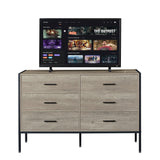 English Elm Wood Dresser With 6 Drawers, Wooden Storage Closet For Bedroom, Solid Clothes Cabinet With Sturdy Steel Frame, 48.58"W×15.75"D×31.22"H, 48 Inch, Rustic Grey