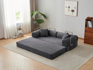 English Elm 78.8" Corduroy Modular Floor Sofa Convertible Sleeper Futon with Pillow Back Support Gray W5617P456004