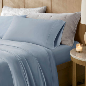 English Elm 4-piece Cal King Stretch Jersey Sheet Set Moisture Wicking Cooling Nylon Spandex Blend Blue B035P437417