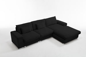 English Elm Nordic-style L-shaped flannel sofa with solid wood frame, ergonomic comfort and durable stain-resistant fabric for modern minimalist living room gatherings Black W2795S00029