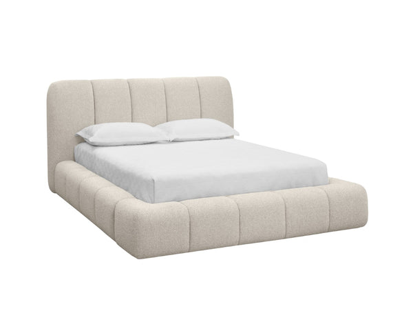 Sunpan OLENA Bed - Plush Modern Design in Meg Ash Fabric with Elegant Channeling and Easy Setup Features Taupe 112528
