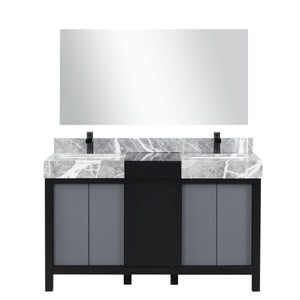 English Elm Black Double Bath Vanity Set With Castle Grey Marble Top, Matte Black Faucet & Large Mirror Included B2731S01027