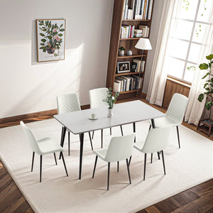 English Elm White PU Leather Dining Chair with Metal Legs, Wave Upholstered Armless Seat — Durable, Comfort-Focused Design White T3967P383018