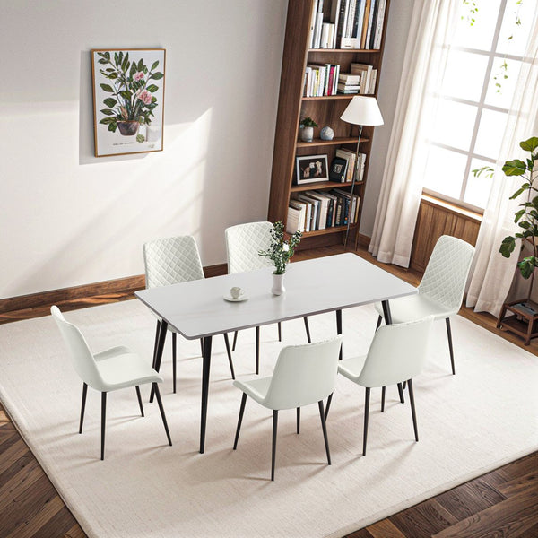 English Elm White PU Leather Dining Chair with Metal Legs, Wave Upholstered Armless Seat — Durable, Comfort-Focused Design White T3967P383018