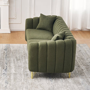 English Elm 85" Oversized Chenille Sofa Luxury 3-Seater Deep Tufted Couch with Gold Metal Legs and Pillows Green W3373S00055
