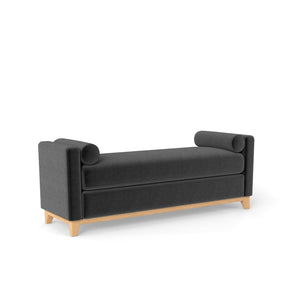 English Elm 66.34 Inch Sherpa Fleece Bench with Fluted Wood Legs Bolster Pillows Mid-century Lounge Black+Natural W1658P445920