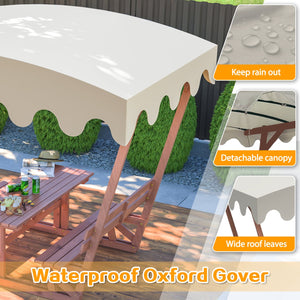 English Elm Outdoor Waterproof Solid Wood Picnic Table & Bench Set with Removable Canopy — Durable, All-Weather Seating for Patios, Gardens, Decks, Parks, Beaches W1422S00057