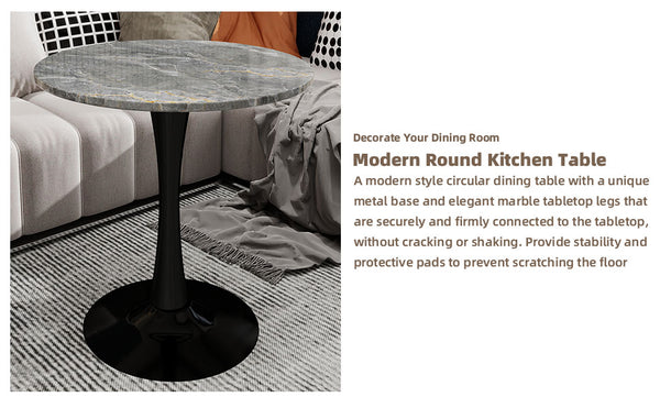 English Elm Marble-Top Round Side Table With Sleek Tapered Base - Modern Minimalist Accent For Any Room W1935P353493