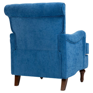 English Elm Accent Light Blue Chenille Accent Chair with Spring Cushion, Ergonomic Retro Wood Legs, 300lb Capacity W3042P390762
