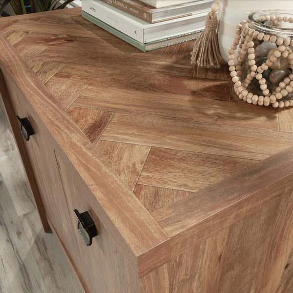 English Elm Library Base - Stylish Brown Herringbone Storage Solution For Compact Spaces, Home Office & Living Room B356P402670