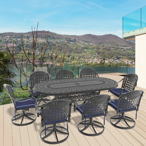 English Elm 9-piece Cast Aluminum Outdoor Dining Set with Oval Table and Eight Swivel Chairs W1710S00661