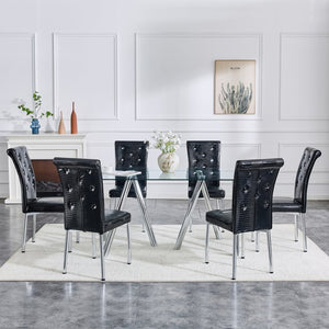 English Elm 71-inch Tempered Glass Dining Table Electroplated Metal Base Open Airy Modern Style White W3875S00005